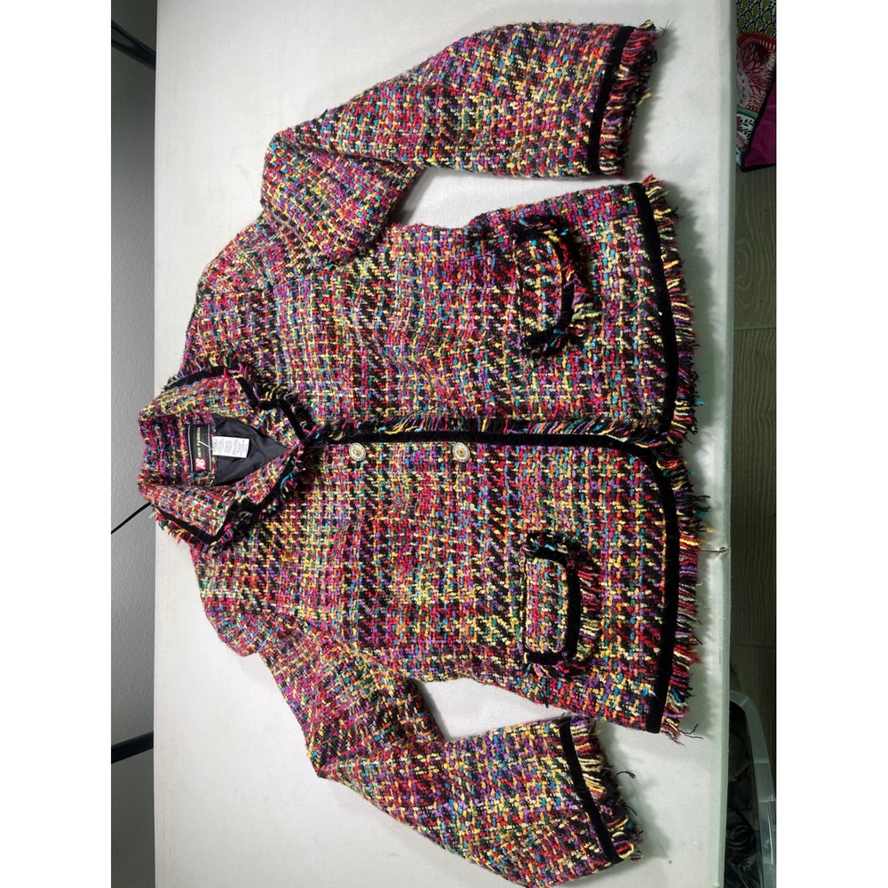 New Balance New Fashion Jacket Womens 16 Multicolor Tweed Fringe Vintage Style